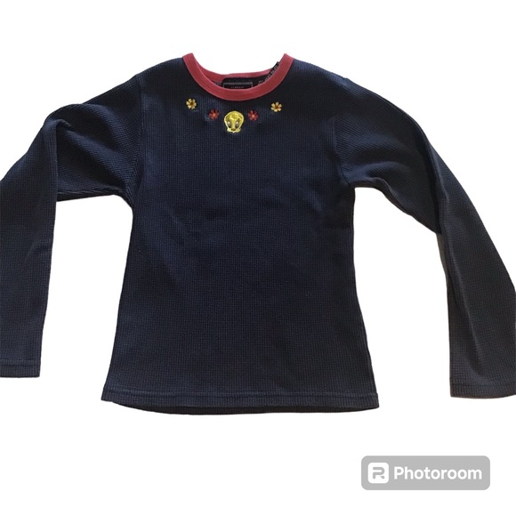 Vtg 90’s Kids Looney Tunes Tweety Bird Thermal Long Sleeve Shirt Sz. L/G Navy - Picture 1 of 8